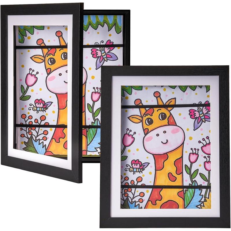 2-pack Kids Art Frame, Front Opening Kids Artwork Frames Changeable, 8.5*11 Picture Frame for Kids Art, Holds 50countS, Black Rows Childrens Art Frame, Kid Art Picture Display Frame with Storage