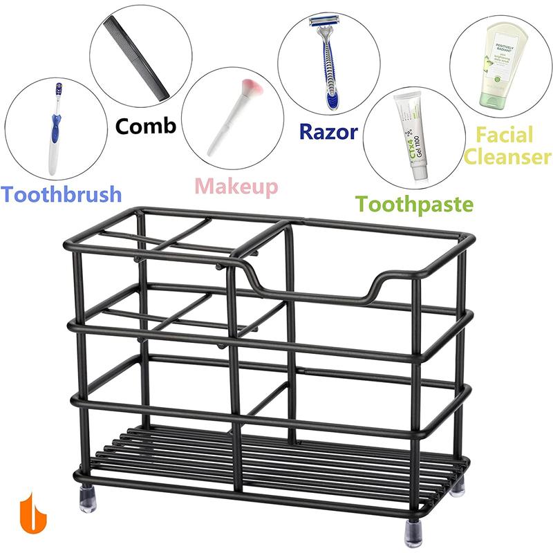 Urbanstrive 304 Stainless Steel Bathroom Toothbrush Holder Toothpaste Holder Stand Bathroom Accessories Organizer, Black Urbanstrive