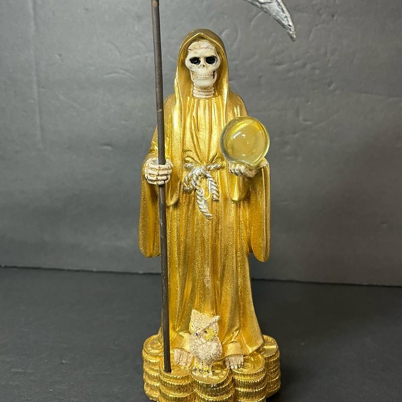 Santa Muerte Gold 9-inch Holy Death Statue Owl Statue - Perfect for Home and Office Decor