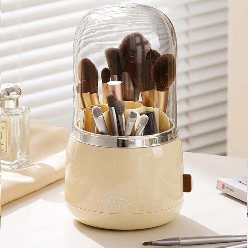 360 Degree Rotatable Makeup Brush Storage Box, 1 Count Dustproof Makeup Brush Holder, Makeup Organizer, Home Organizer for Bedroom Vanity Dresser Bathroom, Christmas Gift