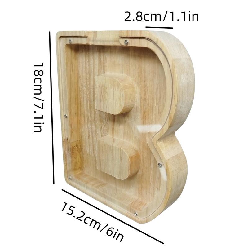 Wooden Letter Design Piggy Bank, 1 Count Clear Cash Coin Bank, Creative Money Saving Box for Home Office School Dormitory Decor