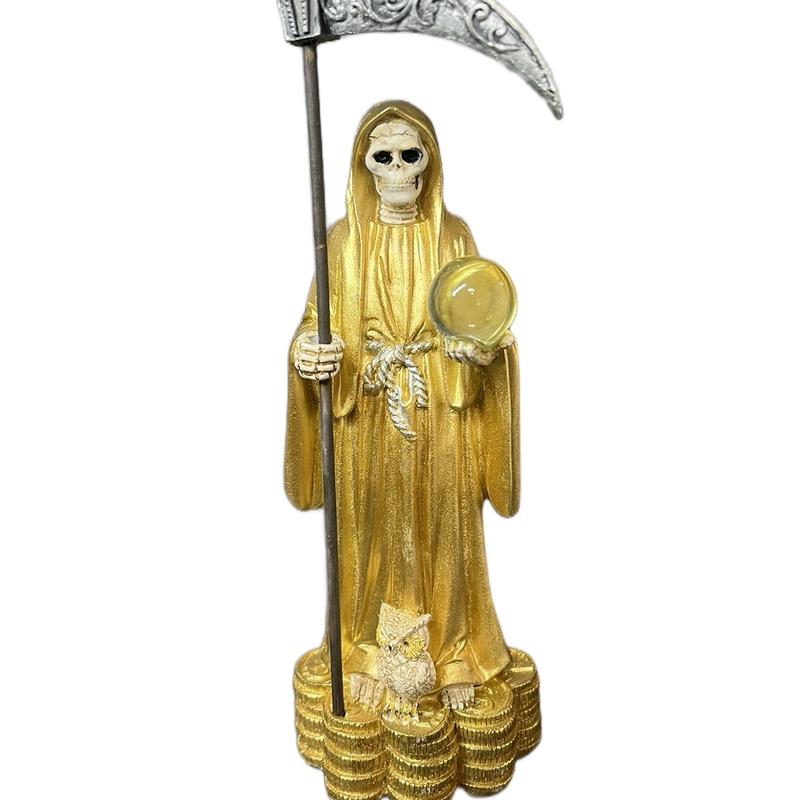 Santa Muerte Gold 9-inch Holy Death Statue Owl Statue - Perfect for Home and Office Decor