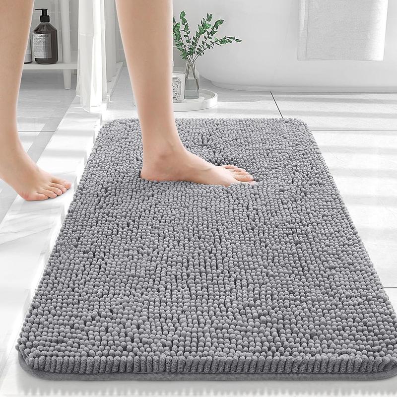 Bathroom Rugs 30x20, Extra Soft Absorbent Chenille Bath Rugs, Rubber Backing Quick Dry, Machine Washable Bath Mats for Bathroom Floor, Tub and Shower, Home Decor Accessories, Grey