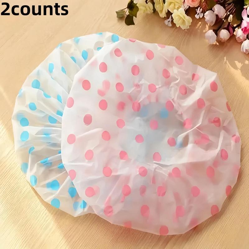 Dot Pattern Shower Cap, 2 Counts Reusable Waterproof Shower Cap, Elastic Band Bathing Cap, Bathroom Supplies for Home and Travel