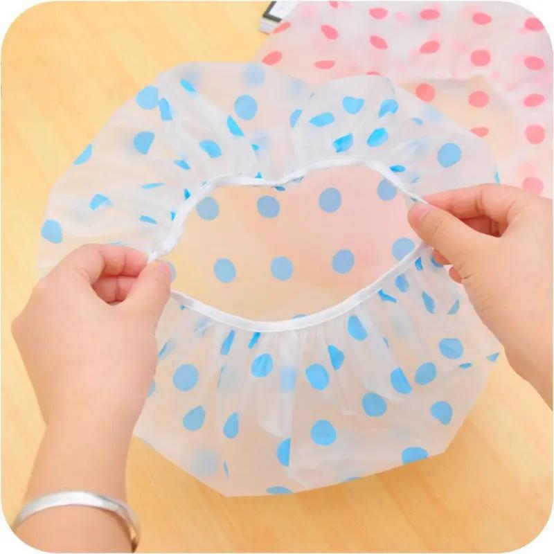 Dot Pattern Shower Cap, 2 Counts Reusable Waterproof Shower Cap, Elastic Band Bathing Cap, Bathroom Supplies for Home and Travel