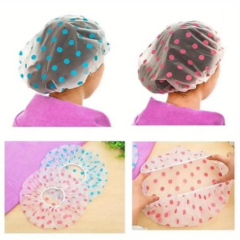 Dot Pattern Shower Cap, 2 Counts Reusable Waterproof Shower Cap, Elastic Band Bathing Cap, Bathroom Supplies for Home and Travel