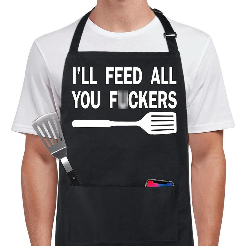 Cotton Funny Apron with 2 Pockets for Men Women BBQ Grilling Adjustable Bib Black Aprons Gifts Cooking Kitchen