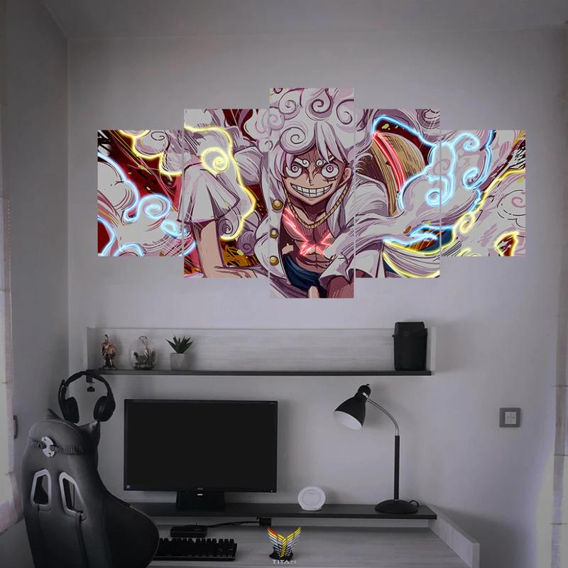 Set of 5 Neon collage wall paintings (Imitation LED) with Onepiece theme, decal material, double-sided tape included, anime decor