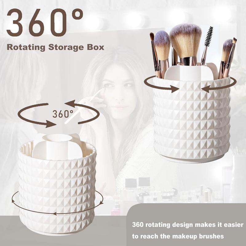 Makeup Brush Holder Organizer 360Rotating Make Up Brushes Container for Vanity, Spinning Cosmetics Storage Cup Pen Holder, Stripe Black