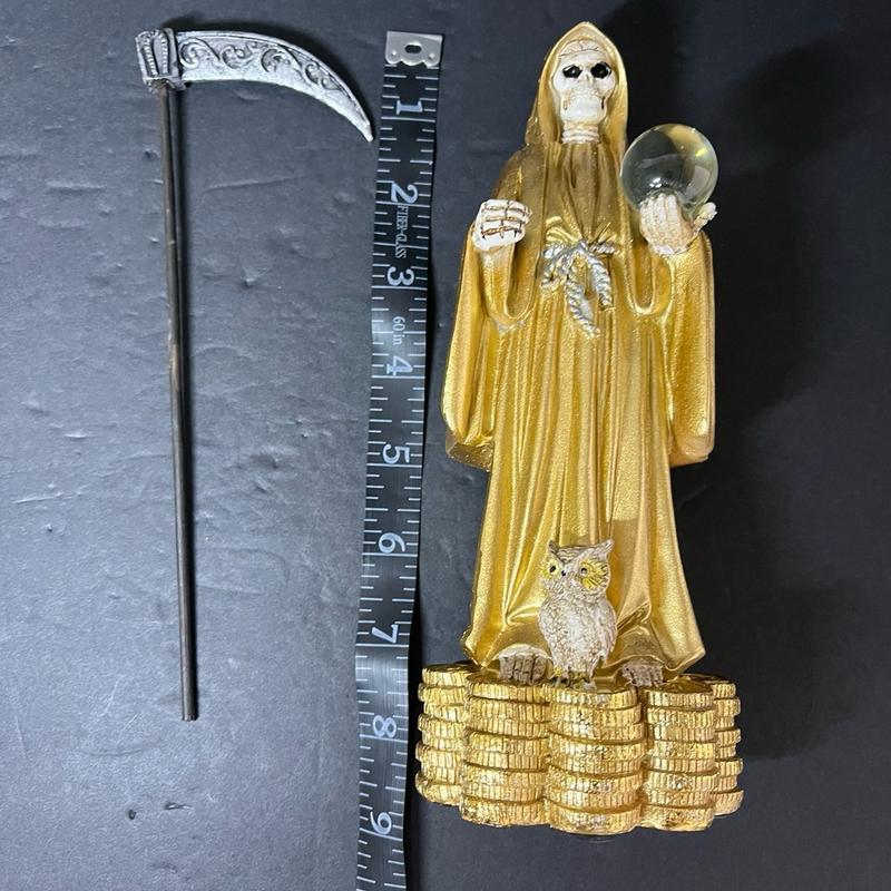 Santa Muerte Gold 9-inch Holy Death Statue Owl Statue - Perfect for Home and Office Decor