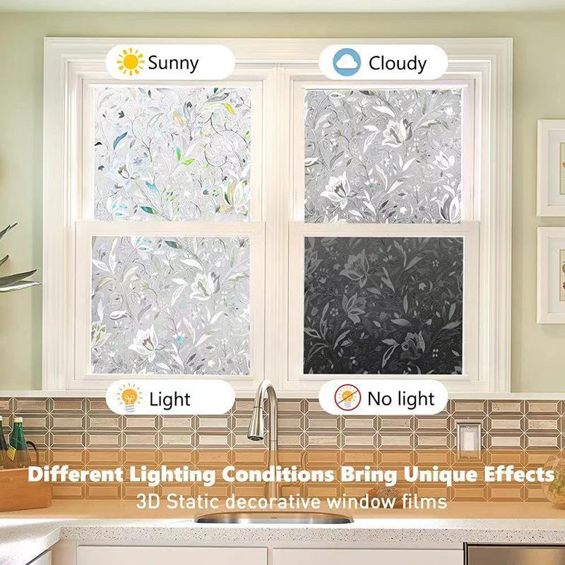 Floral Pattern Window Sticker, 1 Roll Static Cling Window Film, Decorative Sticker for Home Living Room Bedroom Bathroom