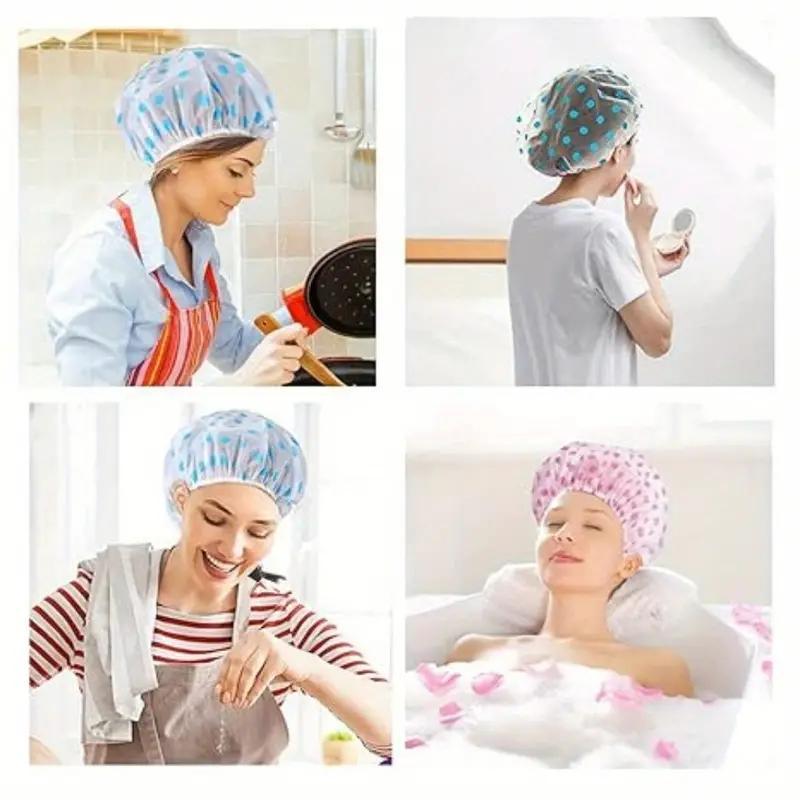 Dot Pattern Shower Cap, 2 Counts Reusable Waterproof Shower Cap, Elastic Band Bathing Cap, Bathroom Supplies for Home and Travel