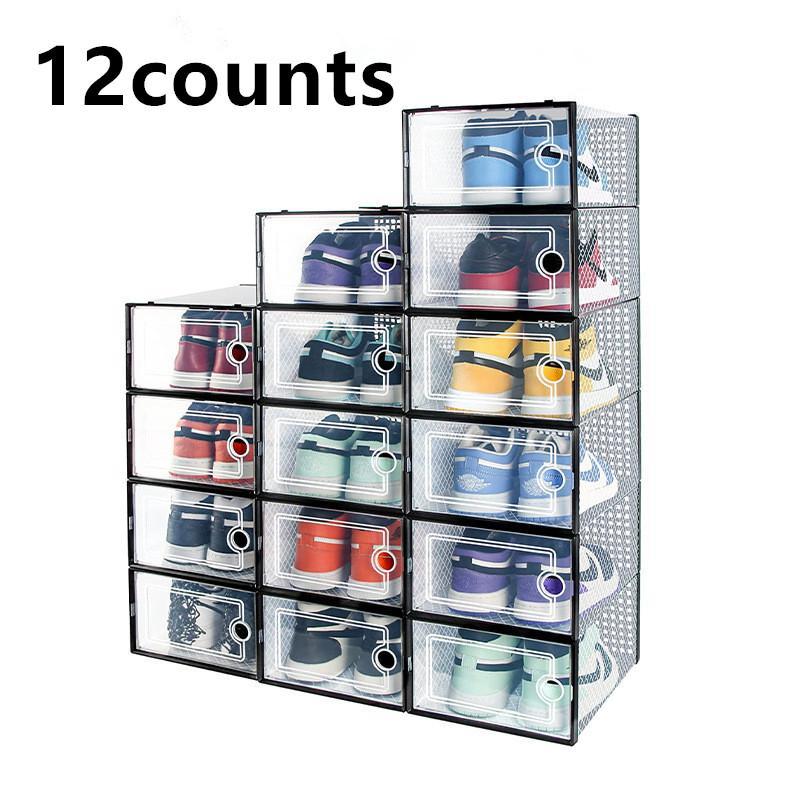 Foldable Shoe Box, 12counts set Clear Shoe Storage Box, Shoe Organizer for Home Living Room Bedroom