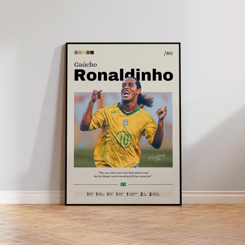 Ronaldinho Soccer Poster, Ronaldinho Wall Art, Soccer Legend Print, Football Star Decor, Sports Poster, Athlete Art, Football Gift G-1