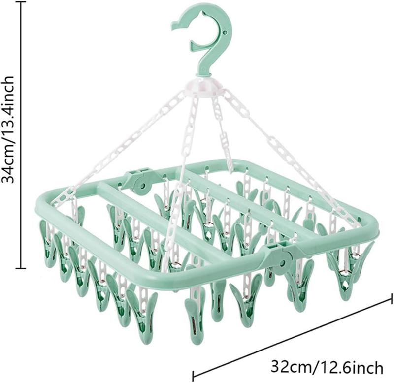 Foldable Clothes Drying Hanger with 32 Clips and Drip Foldable Hanging Sock Rack