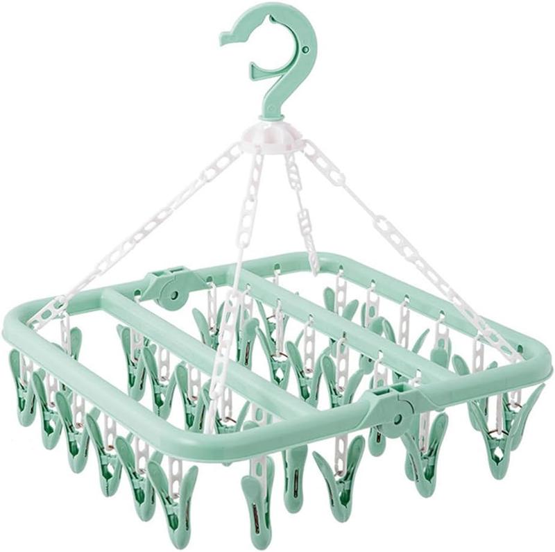 Foldable Clothes Drying Hanger with 32 Clips and Drip Foldable Hanging Sock Rack