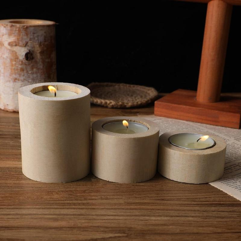 Wooden Cylinder Candle Holders, 3pcs set Pillar Candle Holder, Rustic Candle Base, Home Decor Accessories, Desktop Ornaments