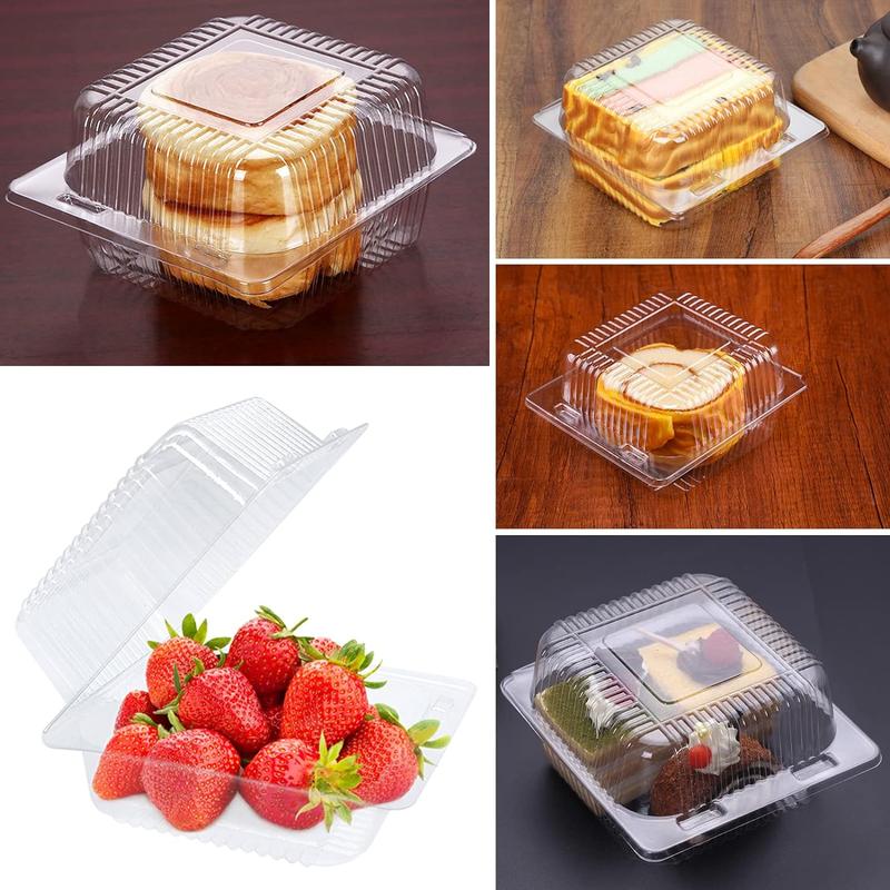 100 Pack Clear Plastic Take Out Container, Square Hinged Food Container, Dessert Clamshell Containers with Lids for Hamburgers, Cakes, Sandwiches, Pasta, Chips Disposable