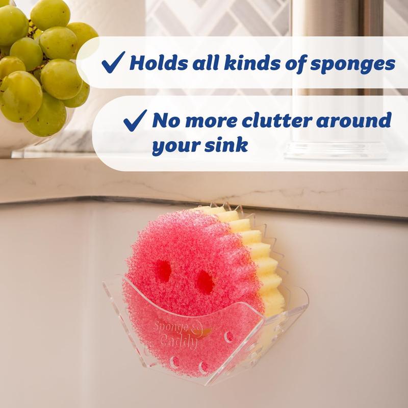 Sponge Caddy -  Sponge Holder for Kitchen Organization - Self Draining, Dishwasher Safe & Universal Suction Sponge Holder for Sponges and Scrubbers