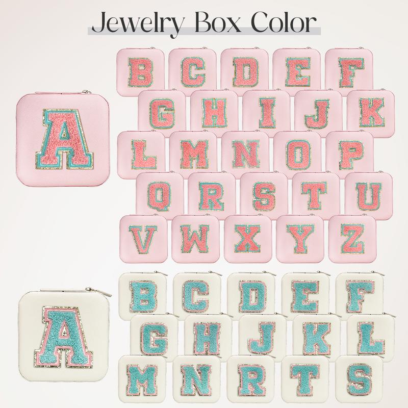 SANDJEST Personalized White Travel Jewelry Box Alphabet, Small Monogrammed Jewelry Case Organizer, Gifts for Birthday Christmas, Bridesmaids