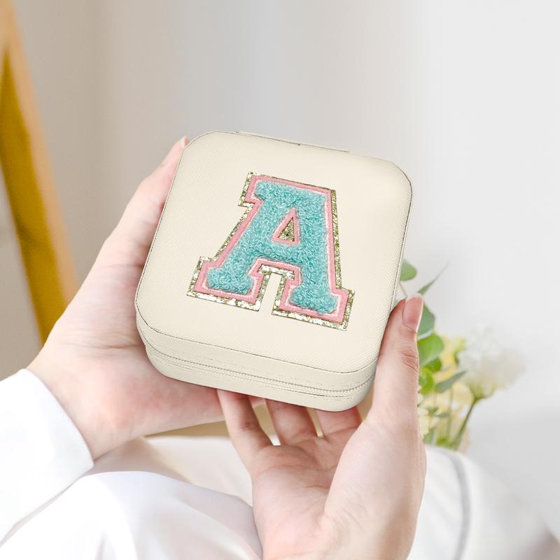 SANDJEST Personalized White Travel Jewelry Box Alphabet, Small Monogrammed Jewelry Case Organizer, Gifts for Birthday Christmas, Bridesmaids