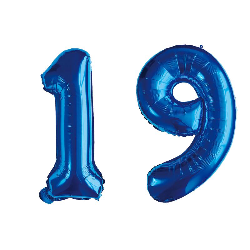 Number Nineteen 19 Blue Balloons - 32 Inch Foil Mylar for Birthday Milestone Celebration