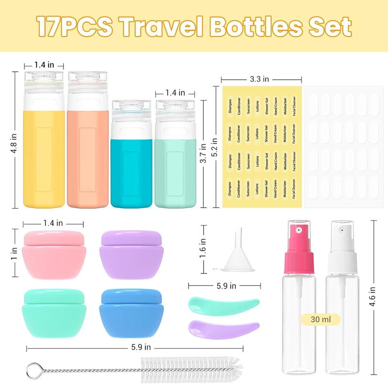 17 Pack Travel Bottles for Toiletries, TSA Approved Travel Size Toiletries Bottles, Leak Proof Travel Size Containers, Travel  for Body Wash, Shampoo, Lotion & Conditioner Colorful Kit Silicone Waterproof Organiser