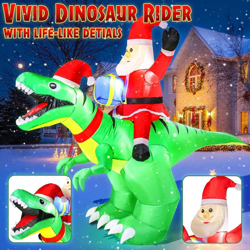 Christmas Inflatable Dinosaur with Santa Claus Design, 1 Count Outdoor Inflatable Christmas Decoration with LED Light, Garden Decor for Home Party Festival Ornaments