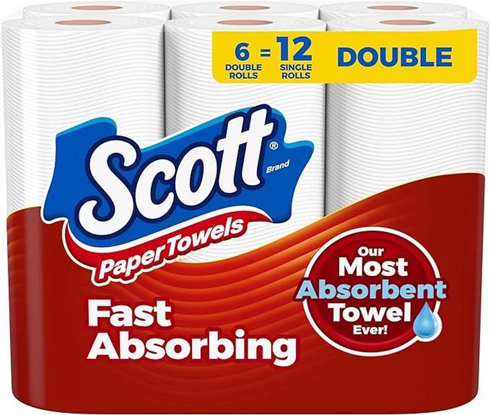 Scott Paper Towels - Choose-A-Sheet - 6 Double Rolls (100 Sheets per Roll) - 12 Regular Rolls - Wipes, Toilet