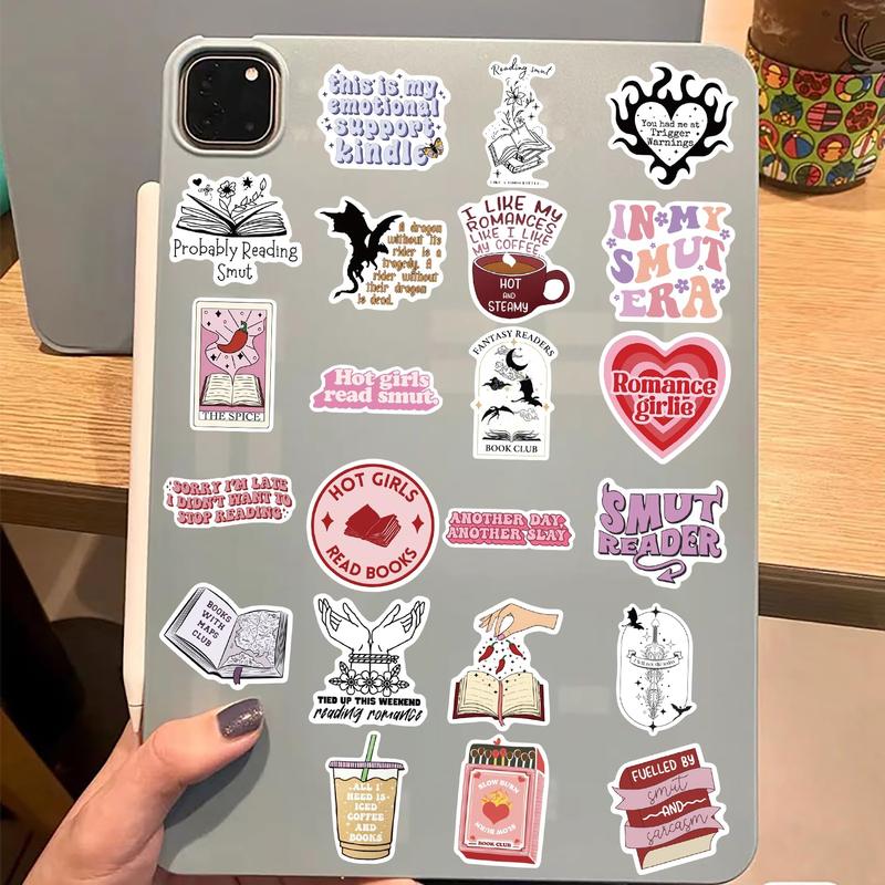 Book Sticker, 100pcs set Cute Waterproof Vinyl Decals, Suitable for Girls Who Love Smut and Romance, Decorative Sticker for iPad, Laptop, Ebook Reader, Water Bottle