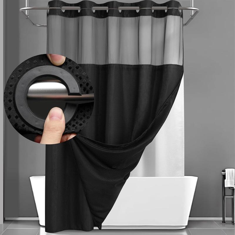 No Hook Shower Curtain with Snap in Liner Set Grey Waffle Shower Curtain for Bathroom 75