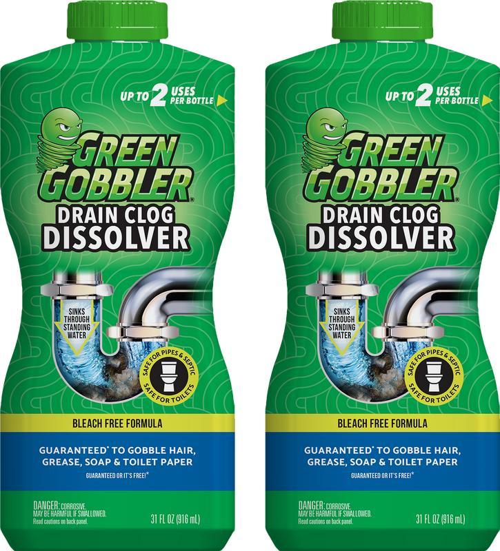 Green Gobbler Liquid Drain Clog Dissolver 31oz - 2 Pack - Bleach-Free Formula