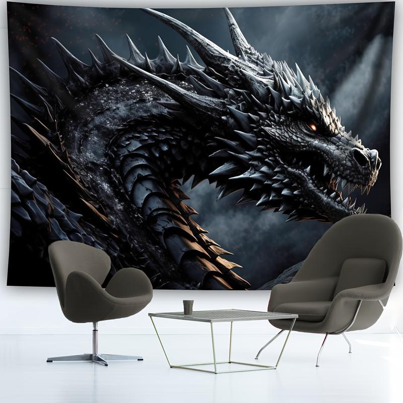 Christmas 2024 Ornament - Dark Dragon Wall Hanging Tapestry - Large, Vibrant, Easy-to-Hang Polyester Woven Decor for Living Room, Dorm, and Indoor Spaces - Animal Theme, No Installation Required