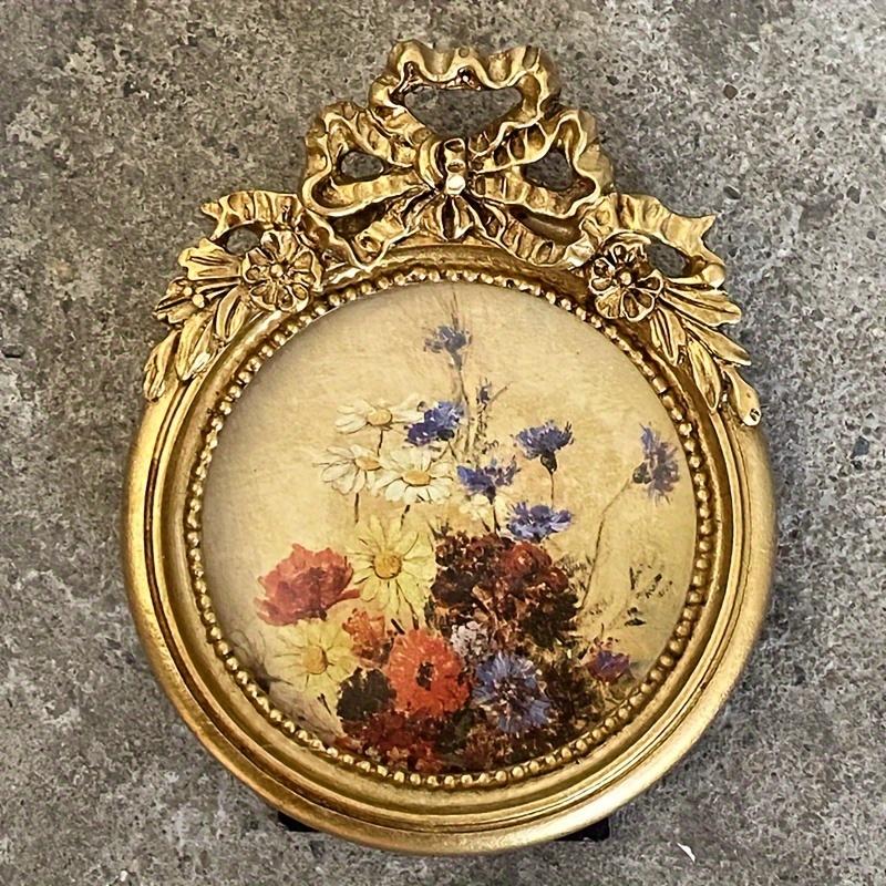 Vintage-Inspired Mini Bowknot Round Photo Frame - Resin, Vertical Orientation for Desktop Display - Perfect for Home & Office Decor