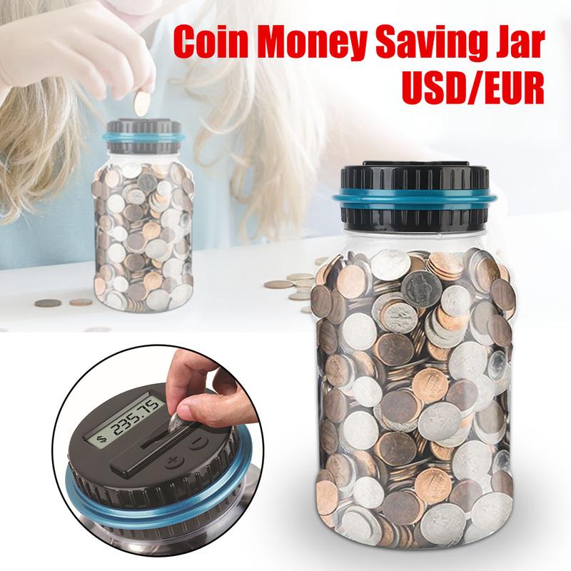 Large Capacity DigitalCounting Money Jar with LCD Counterfor All  Coins, 1.8L Capacity CoinCounter Machine Gift for Children Adult. Piggy Ornaments wooden money