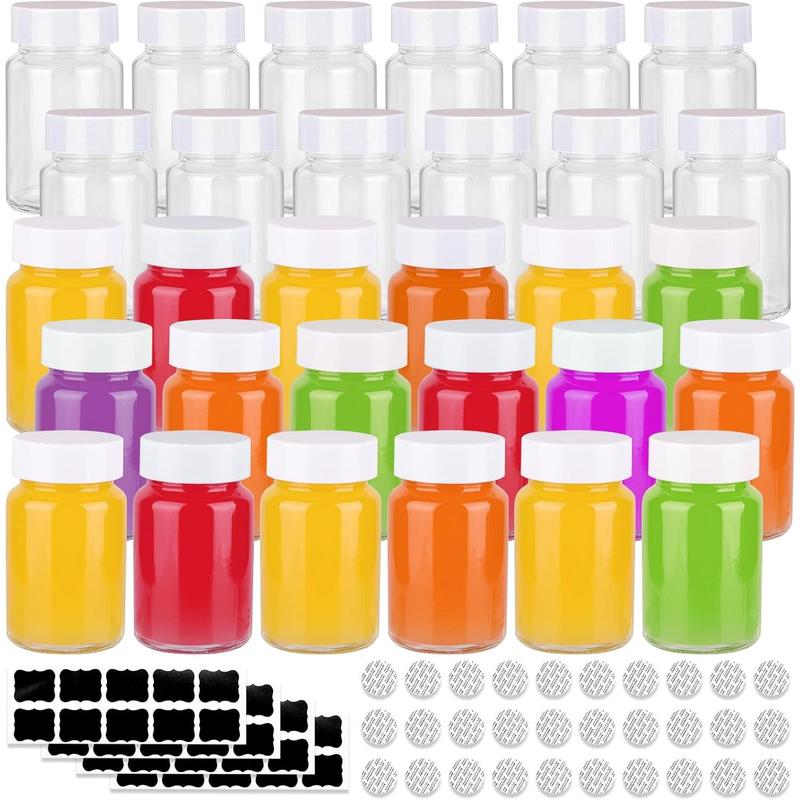 30 Pack 2 OZ Glass Shot Bottles with Caps, 60 ML Empty Wellness Juice Shot Bottles, Reusable Clear Glass Bottles for Juice, Shots and Homemade Beverages