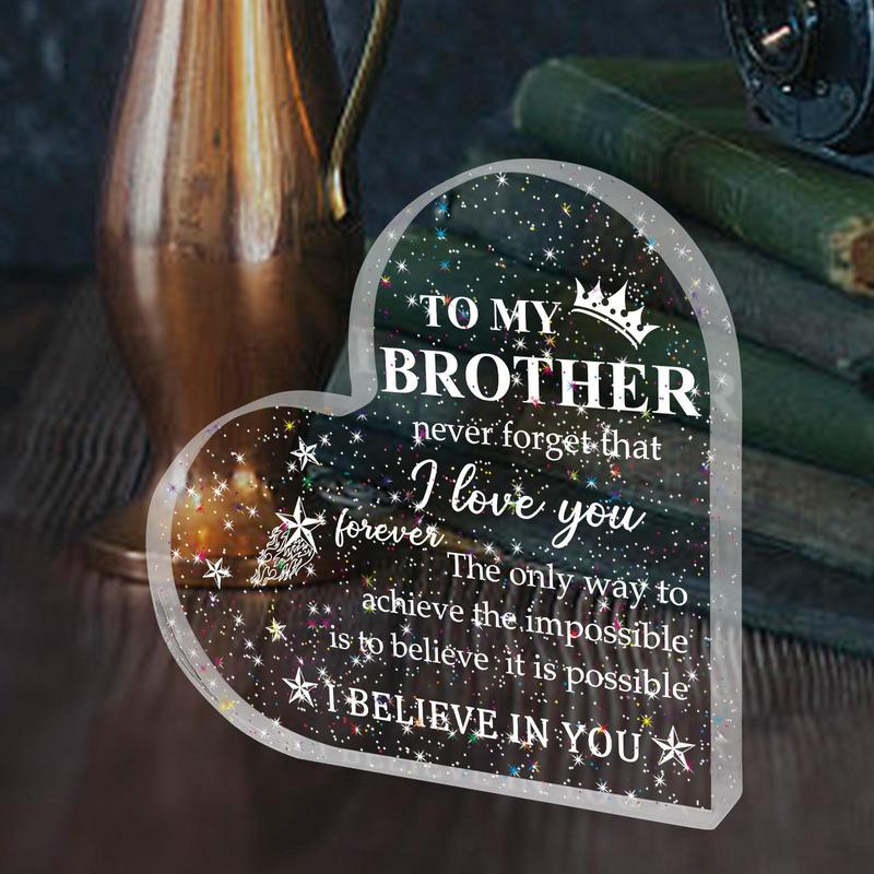 Heart & Letter Design Acrylic Ornament, 1 Count Heart Shaped Acrylic Plaque, To My Love Gift for Brother, Best Heartwarming Gift for Brother