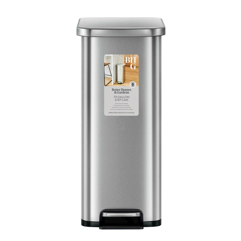 Better Homes & Gardens Slim Stainless Steel Kitchen Step Trash Can, 7.9 Gallon