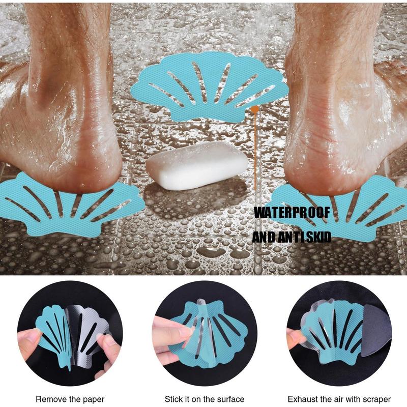 12PCS Original Bathtub Stickers Non-Slip,  Safety Shower Treads Adhesive Appliques with Premium Scraper