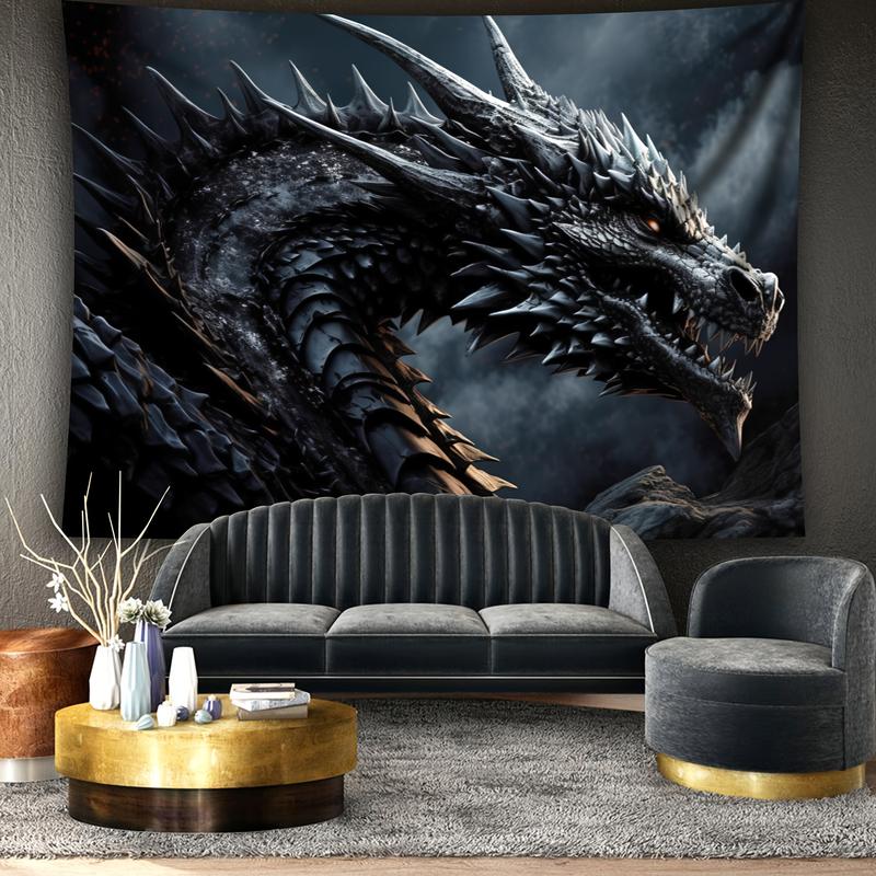 Christmas 2024 Ornament - Dark Dragon Wall Hanging Tapestry - Large, Vibrant, Easy-to-Hang Polyester Woven Decor for Living Room, Dorm, and Indoor Spaces - Animal Theme, No Installation Required