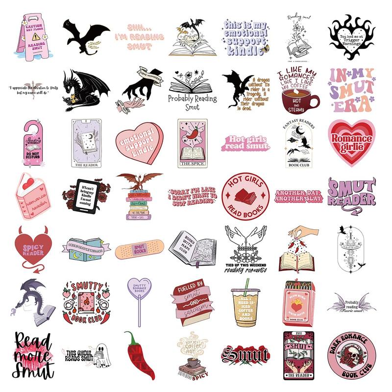 Book Sticker, 100pcs set Cute Waterproof Vinyl Decals, Suitable for Girls Who Love Smut and Romance, Decorative Sticker for iPad, Laptop, Ebook Reader, Water Bottle