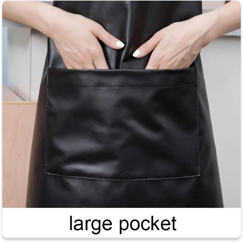 Apron Large Pocket PU Material  Oil-proof Dust-proof Apron Black and Red