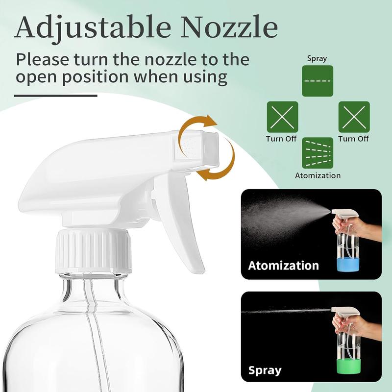 2 Pack Glass Spray Bottles with  Sleeve,16oz Clear Glass Spray Bottles Refillable Empty Bottle with Adjustable Nozzle,Spray Bottle for  Oils,Cleaning Solutions,Pets,Hair