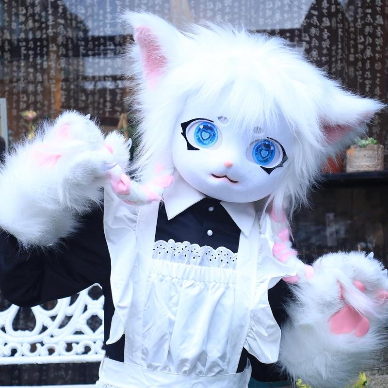 Animal Cat Head Mask Fursuit Cute Plush Anime Masks for Halloween Masquerade Cosplay Costume Accessory