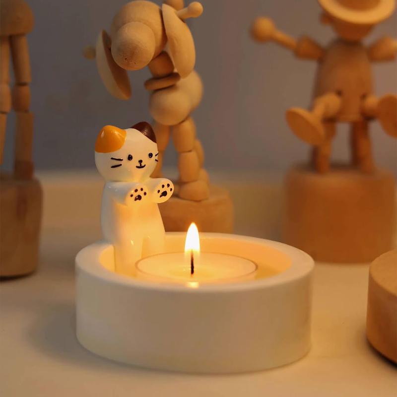 Cute Cartoon Cat Design Candle Holder, 1 Count Resin Craft without Candle, Decorative Candle Holder for Home Party Wedding