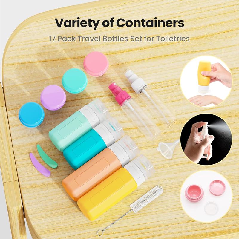 17 Pack Travel Bottles for Toiletries, TSA Approved Travel Size Toiletries Bottles, Leak Proof Travel Size Containers, Travel  for Body Wash, Shampoo, Lotion & Conditioner Colorful Kit Silicone Waterproof Organiser