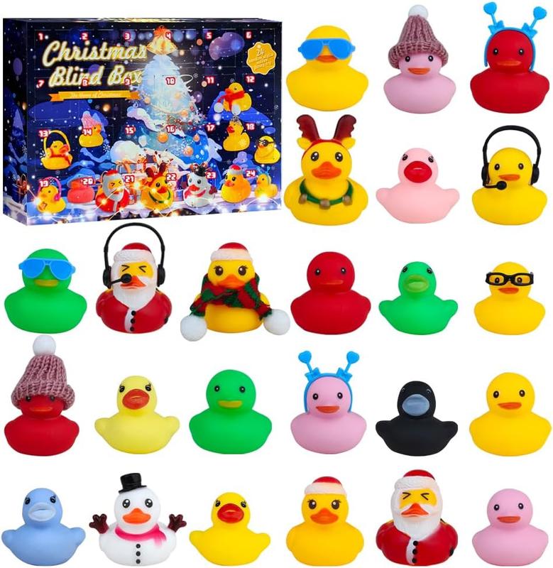 Christmas Countdown Blind Box, 1 Box Random Cute 24 Grid Duck Christmas Gift Box, Party Favors for Christmas, Party Gifts for Friends, Family, Classmates, Teachers, Christmas Advent Calendar Giftbox Set