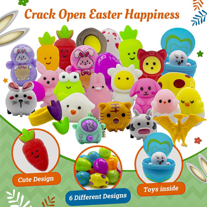 30 Pieces Prefilled Easter Eggs with Toys Plus Stickers, Filled Easter Eggs with Toys Party Favors for Kids Boys Girls Easter Eggs Hunt, Easter Basket Stuffers Fillers,Classroom Prize Supplies  Gifts Colorful Rabbit Rubber Unicorn