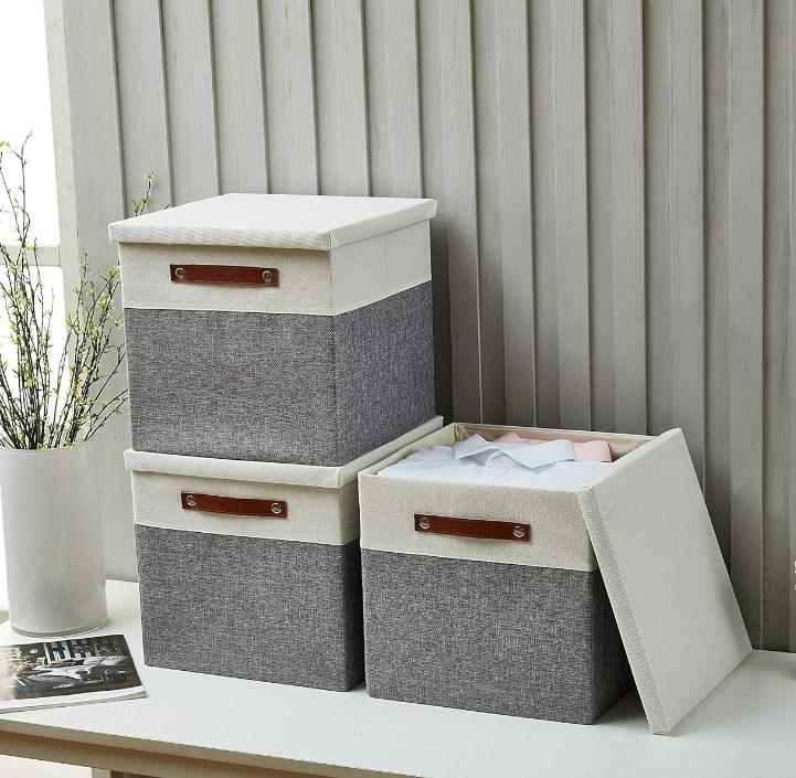 Large Stackable Storage Bins With Lid，Fabric Storage Boxes for Clothing,Books,Bedding,Shelves and Toys Organizer-Home Storage Cubes blanket storage brr  baskets storage cube