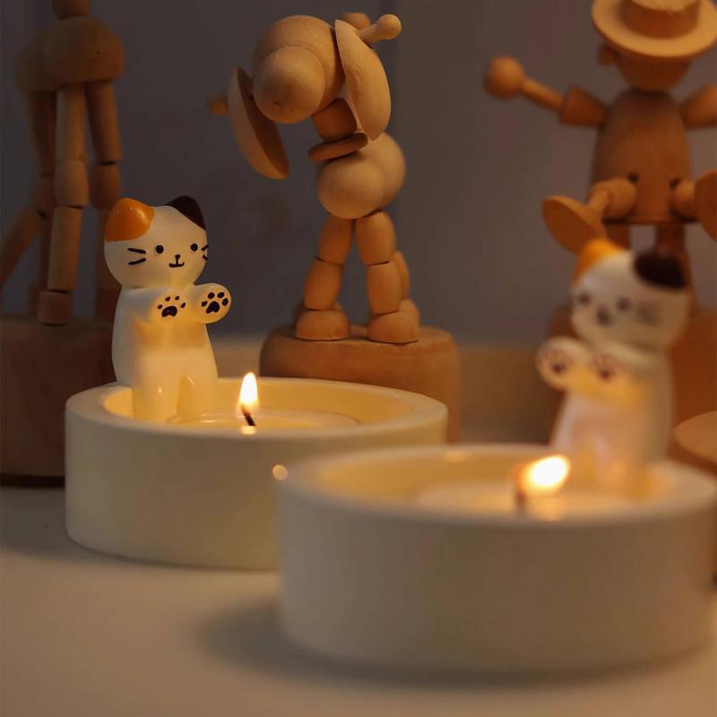 Cute Cartoon Cat Design Candle Holder, 1 Count Resin Craft without Candle, Decorative Candle Holder for Home Party Wedding